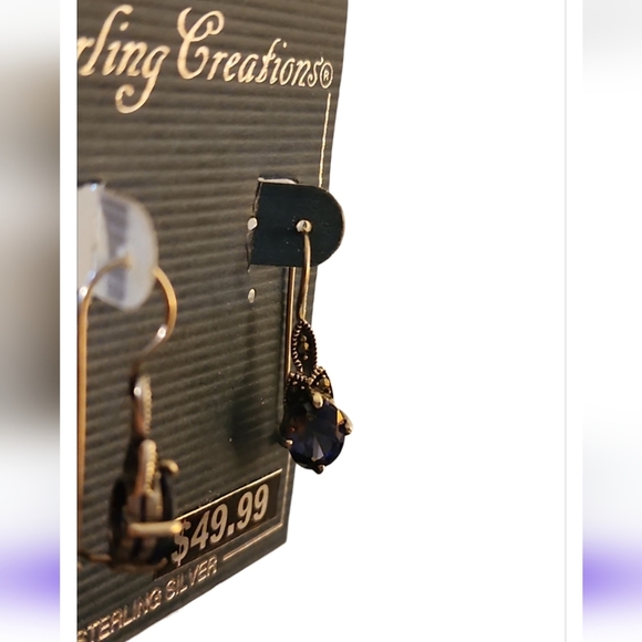 Vintage Boho Sterling Creations Blue Tanzanite Dangle Drop Earrings 925 Silver - Picture 5 of 8